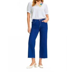 FDJ Olivia Wide Leg Cropped Jeans Raw Hem True Blue 4 NWOT